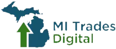 MI trades digital logo and a map of michigan.