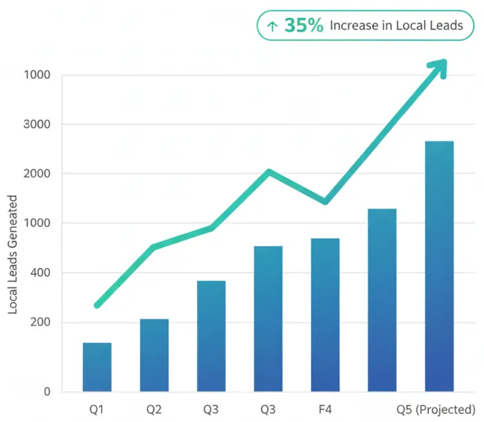 Graph showing increase in customer leads of multiple quarters.
