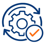 Blue gear icon representing website optimization with positive checkmark.